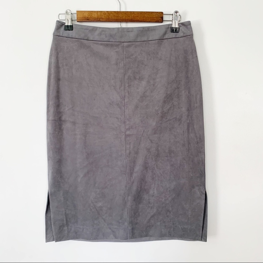 Loft faux suede gray pencil straight skirt Sz 4